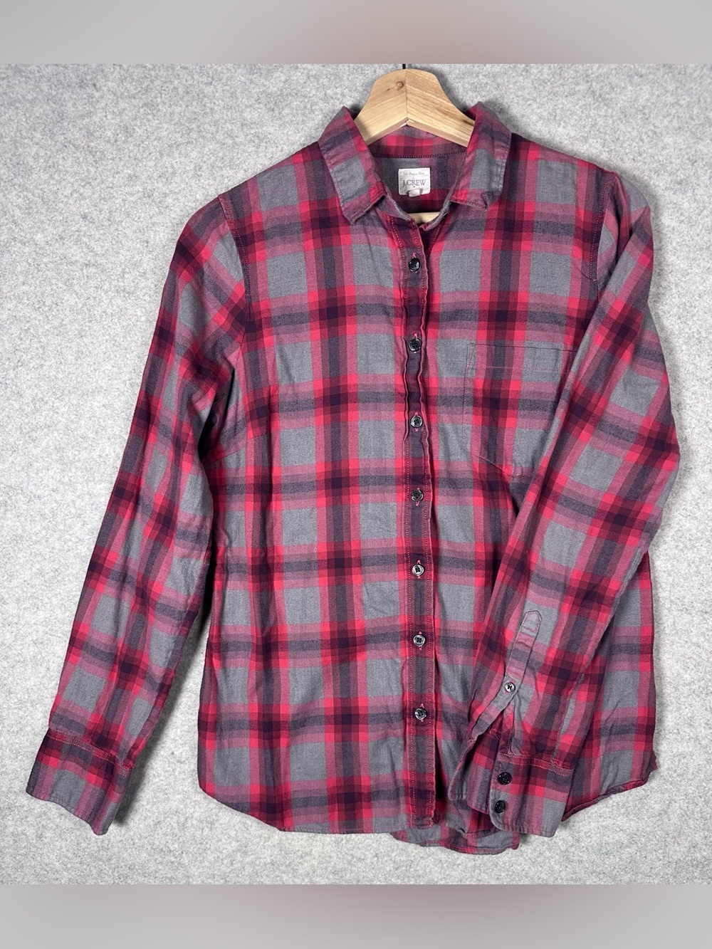 J. Crew The Perfect Shirt Red Gray Plaid Soft Flannel Long Sleeve 100% Cotton S